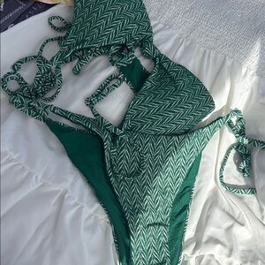 Green Patterned Bikini Set